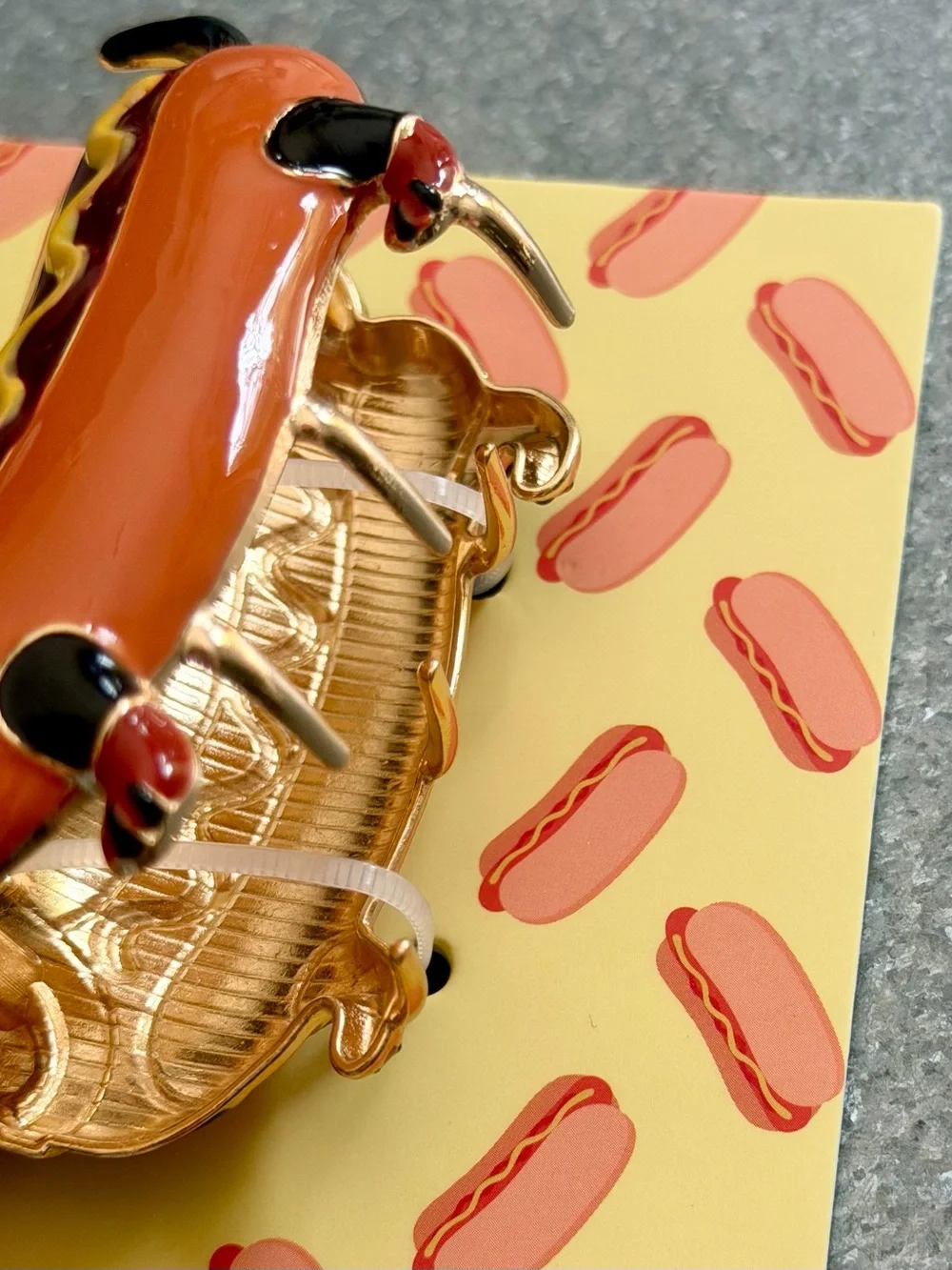 Persimmon Dachshund Hot Dog Hair Clip Metal Claw Doxie Halloween Costume BBQ NWT